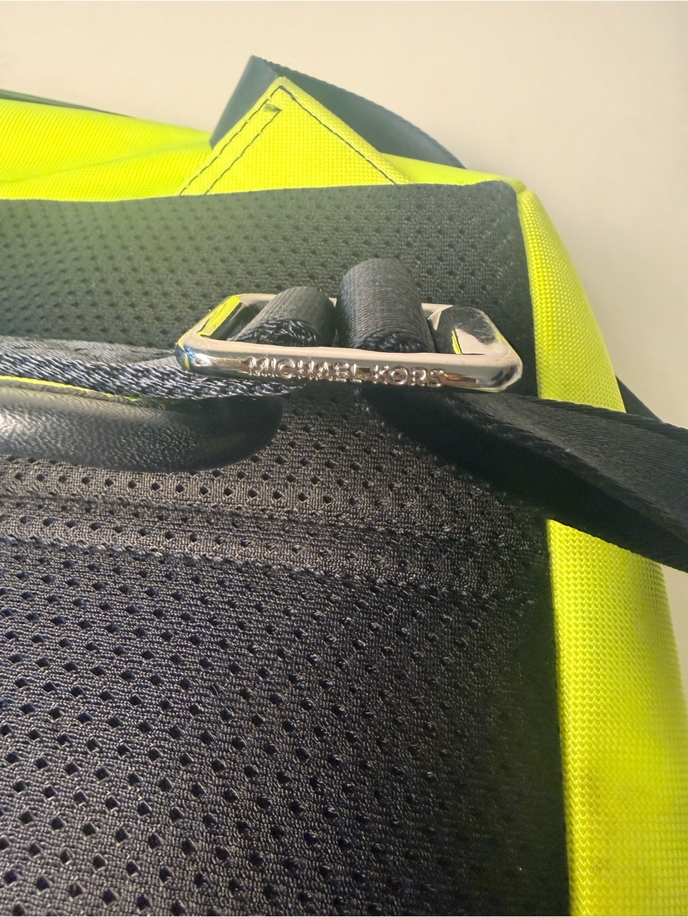 Michael Kors RARE Neon Yellow & Black Leather-Trim Brooklyn Backpack - Picture 7 of 9